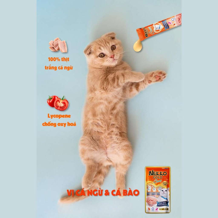 Súp thưởng Nekko Gold cho mèo mọi lứa tuổi, gói gồm 4 tuýp, tuýp 14g | Pet's Warehouse