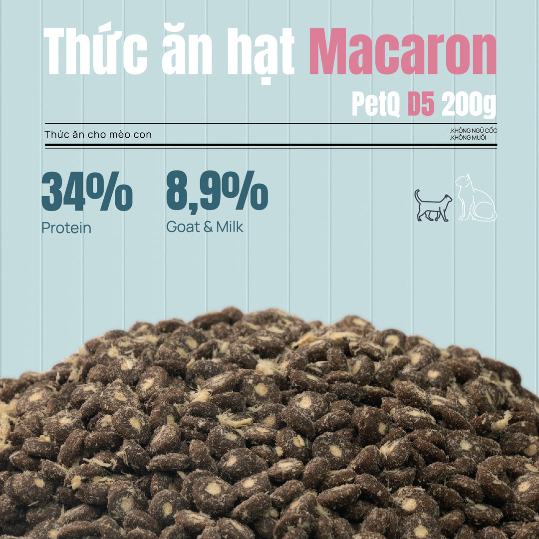 Thức Ăn Hạt Macaron D10, D5 PetQ Cho Mèo 200g