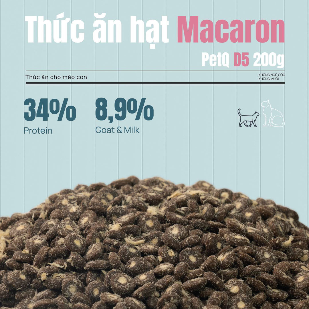 Thức Ăn Hạt Macaron D10, D5 PetQ Cho Mèo, Hộp 1.4Kg ( 7 gói x 200g)