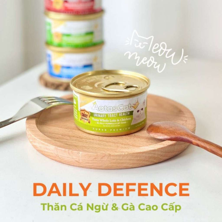 Pate Aatas Daily Defence, hỗ trợ chức năng cho mèo, lon 80g