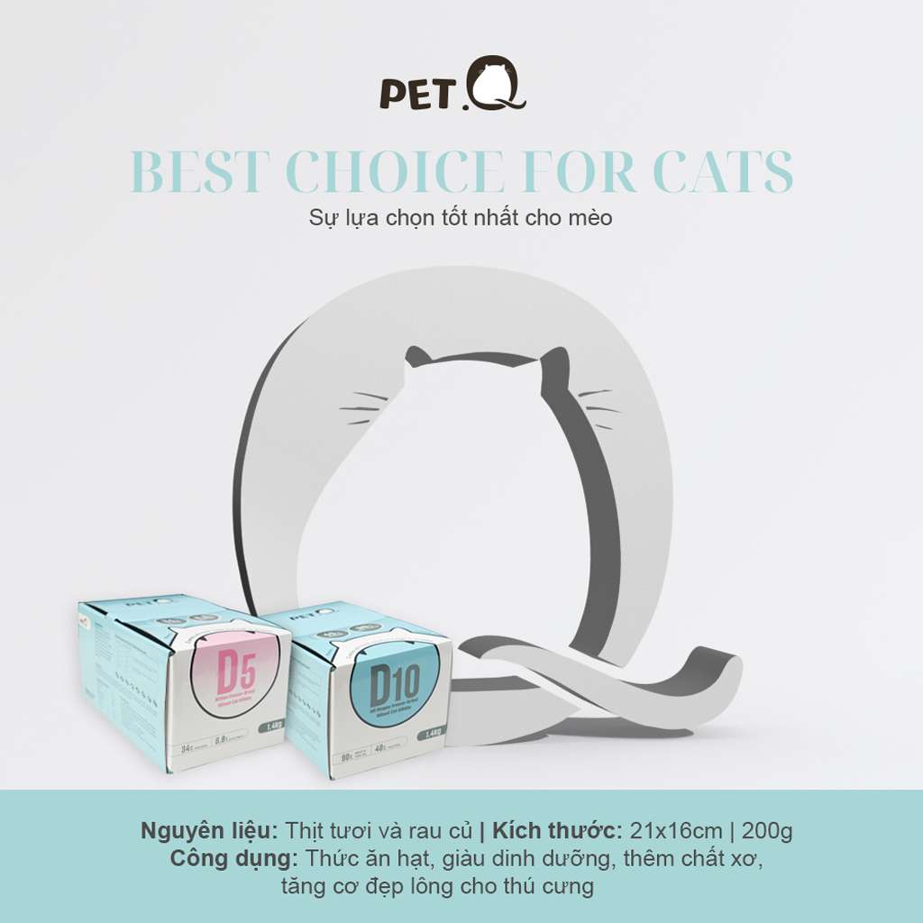 Thức Ăn Hạt Macaron D10, D5 PetQ Cho Mèo, Hộp 1.4Kg ( 7 gói x 200g)