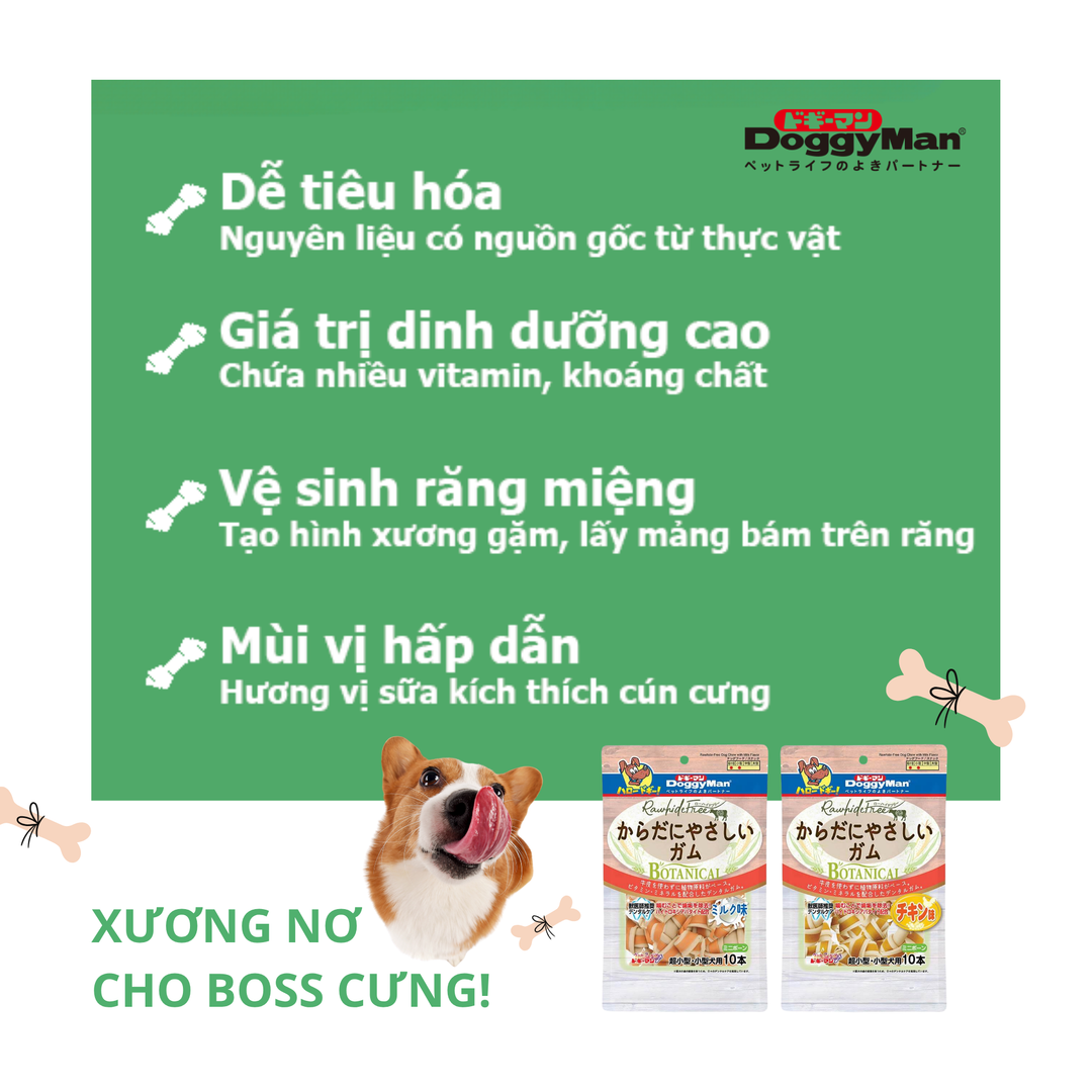Xương Nơ DoggyMan Hương Gà, Hương Sữa Cho Chó, Gói 10 Cây
