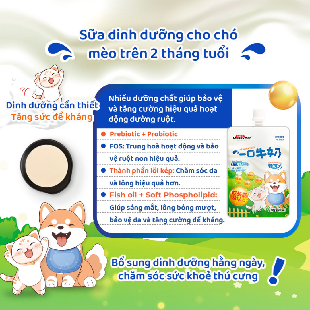 Sữa Dinh Dưỡng Nắp Vặn DoggyMan Cho Chó Mèo Trên 2 Tháng Tuổi, 200ml