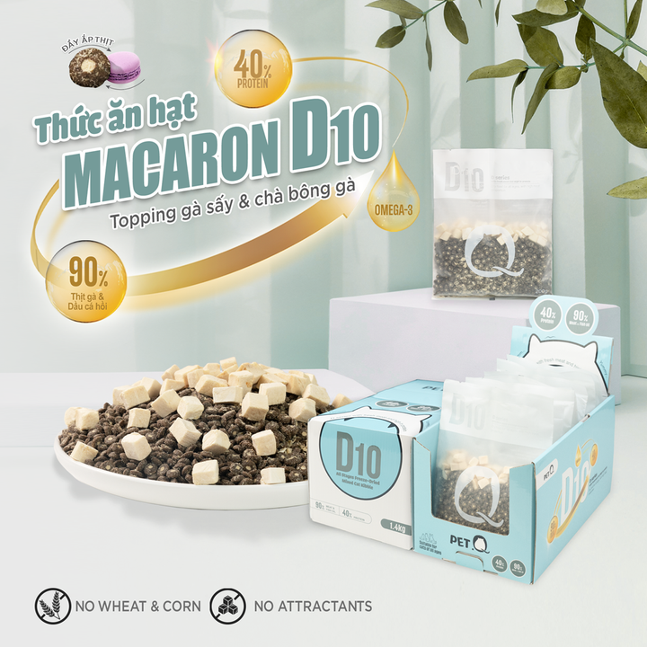 Thức Ăn Hạt Macaron D10, D5 PetQ Cho Mèo 200g