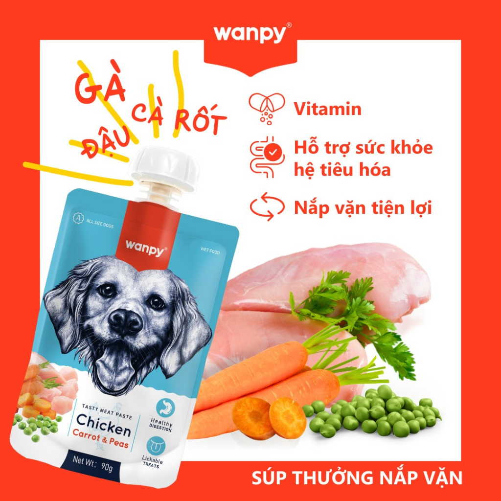 Súp Thưởng Nắp Vặn Wanpy Chó Mọi Lứa Tuổi 90G