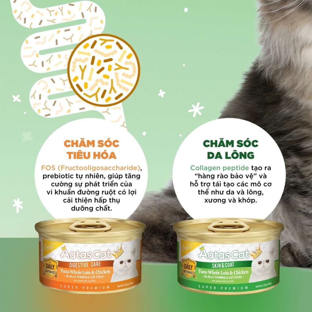 Pate Aatas Daily Defence, hỗ trợ chức năng cho mèo, lon 80g