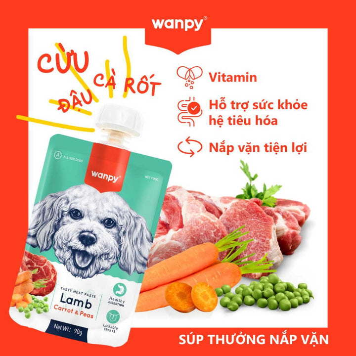 Súp Thưởng Nắp Vặn Wanpy Chó Mọi Lứa Tuổi 90G