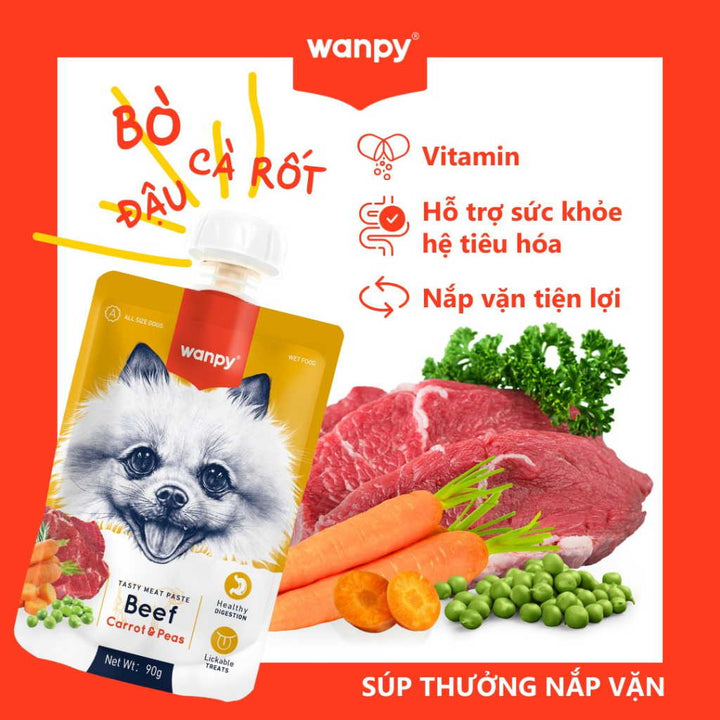 Súp Thưởng Nắp Vặn Wanpy Chó Mọi Lứa Tuổi 90G