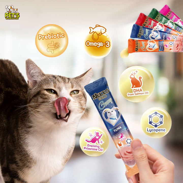Súp thưởng Nekko Gold cho mèo mọi lứa tuổi, gói gồm 4 tuýp, tuýp 14g | Pet's Warehouse