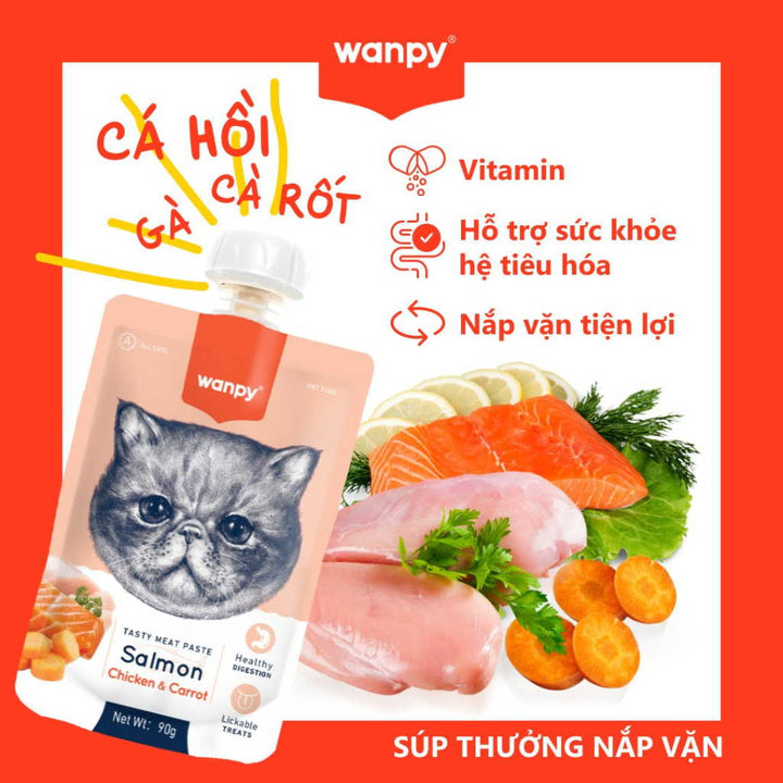 Súp Thưởng Nắp Vặn Wanpy Mèo Mọi Lứa Tuổi 90G