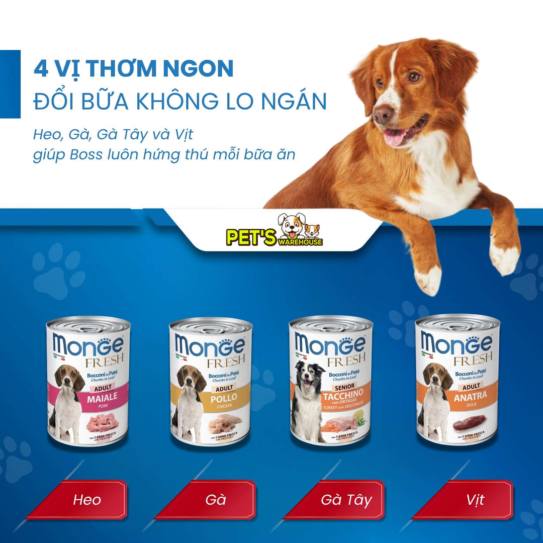 Pate Monge Cho Chó Trưởng Thành Nhiều Vị , Lon 400g