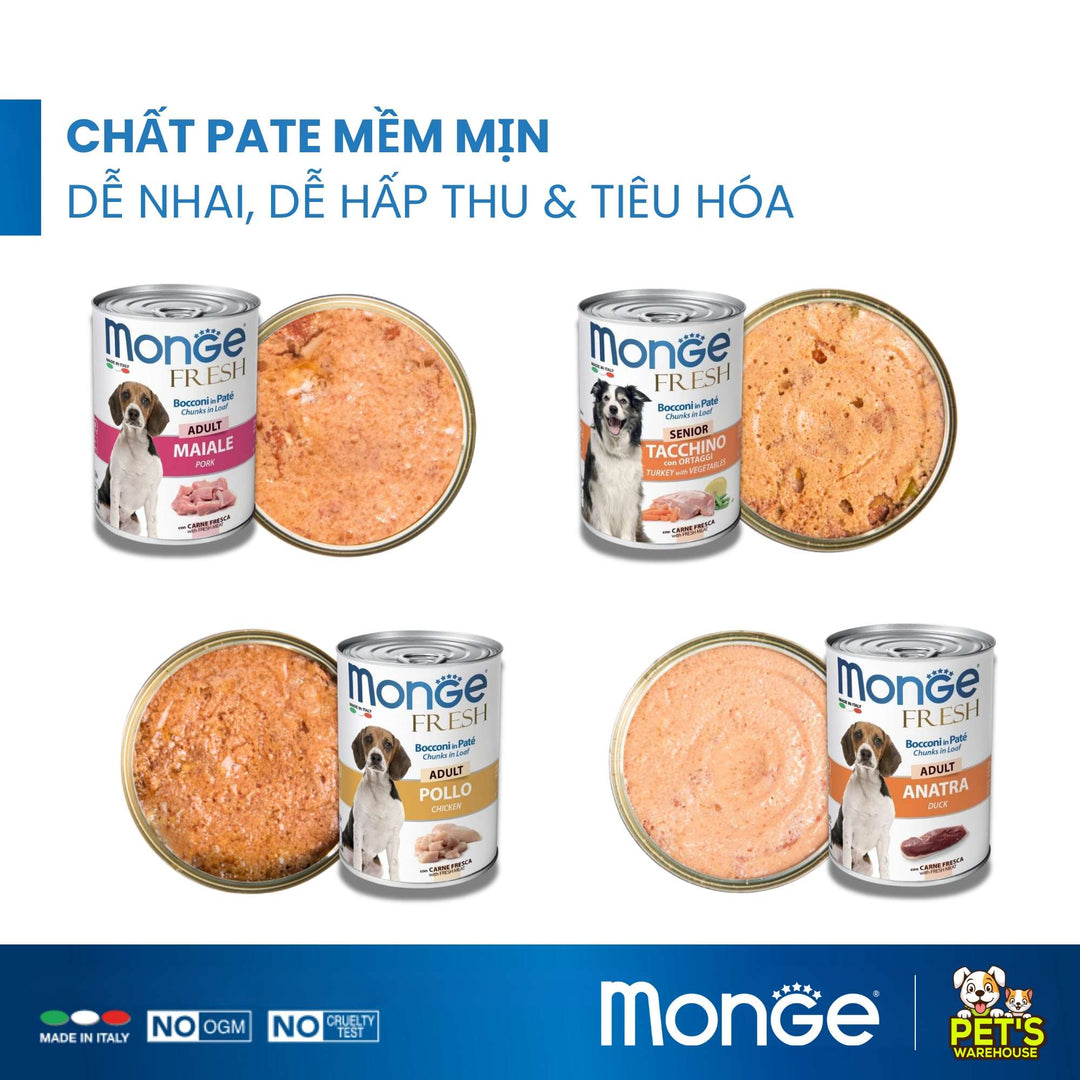 Pate Monge Cho Chó Trưởng Thành Nhiều Vị , Lon 400g