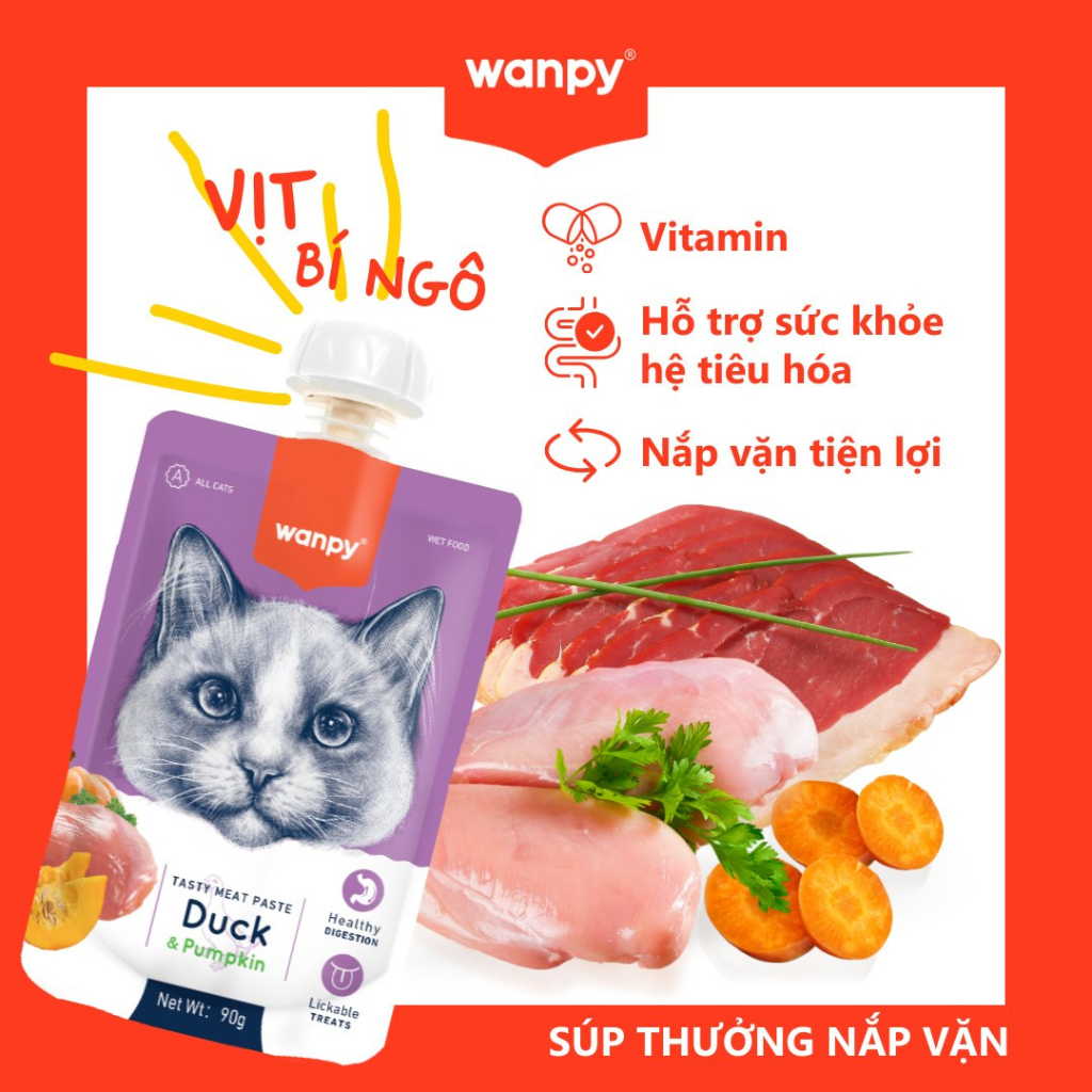 Súp Thưởng Nắp Vặn Wanpy Mèo Mọi Lứa Tuổi 90G