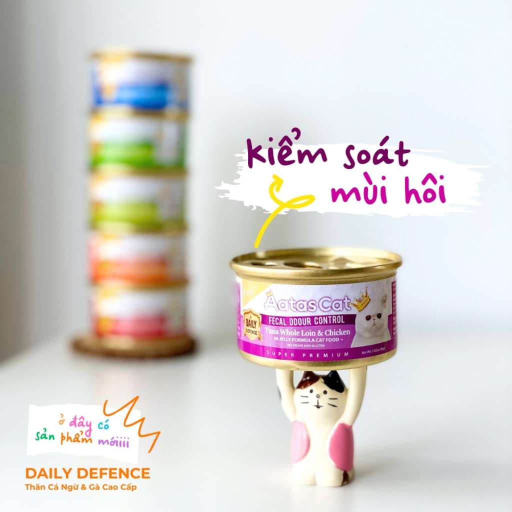 Pate Aatas Daily Defence, hỗ trợ chức năng cho mèo, lon 80g