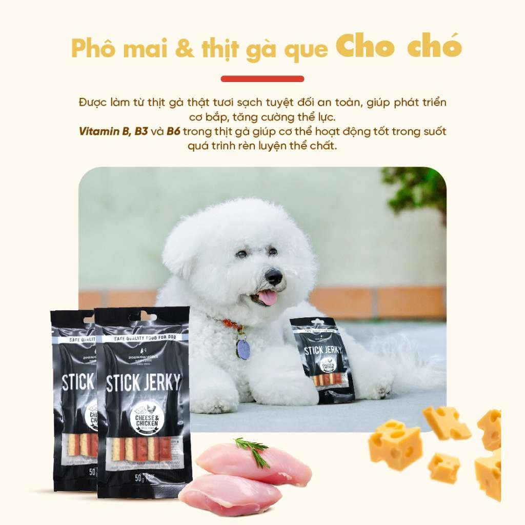 Snack Que Mềm Stick Jerky Bowwow Chó 50G