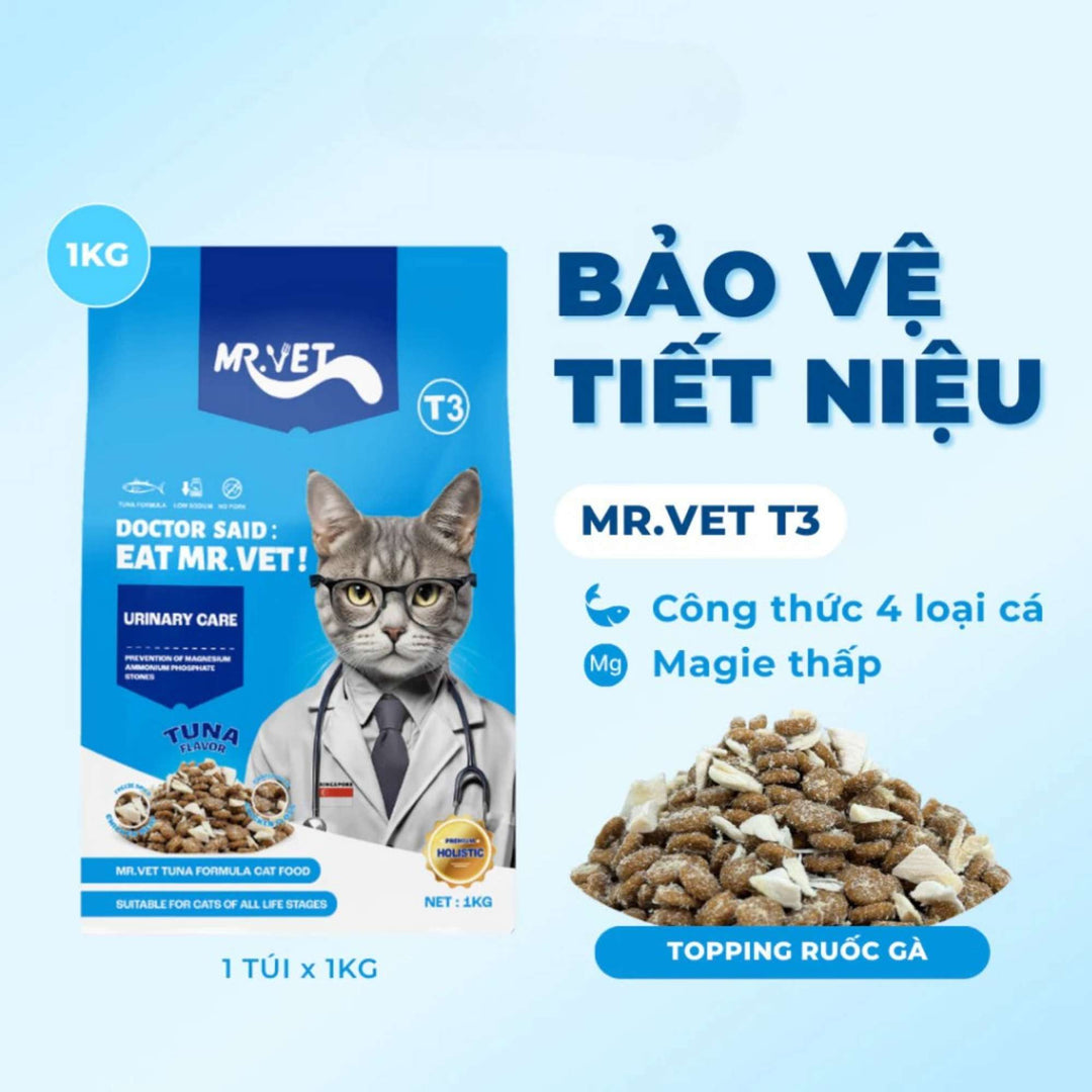 Hạt Mr.Vet Cho Mèo Mọi Lứa Tuổi, Nhiều Loại Theo Nhu Cầu, Túi 1Kg