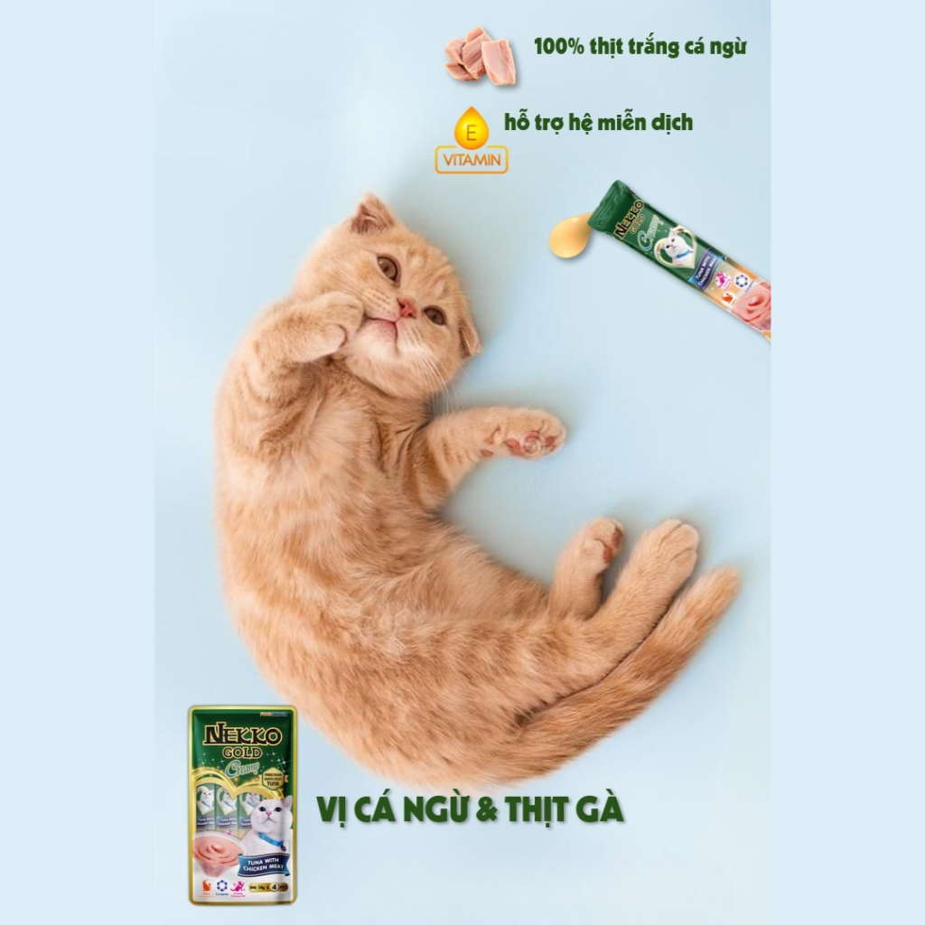 Súp thưởng Nekko Gold cho mèo mọi lứa tuổi, gói gồm 4 tuýp, tuýp 14g | Pet's Warehouse