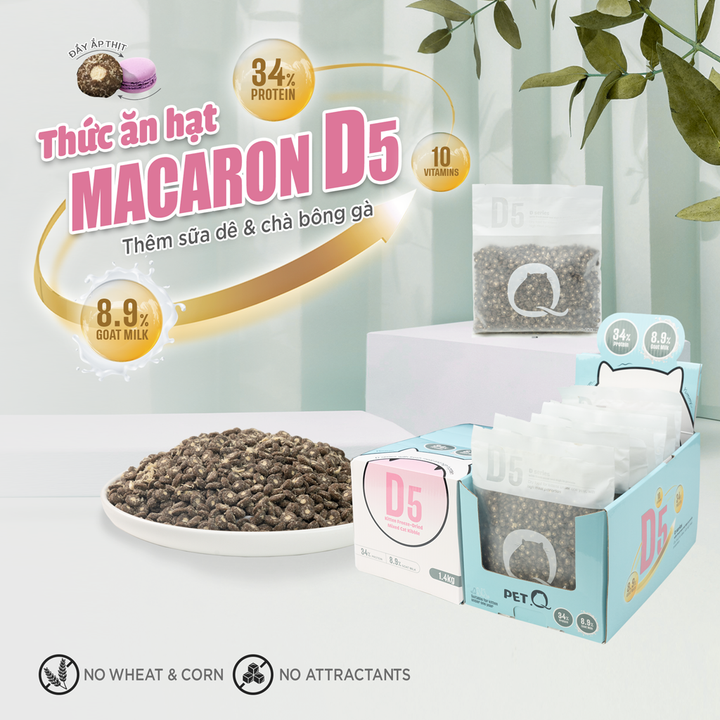 Thức Ăn Hạt Macaron D10, D5 PetQ Cho Mèo 200g