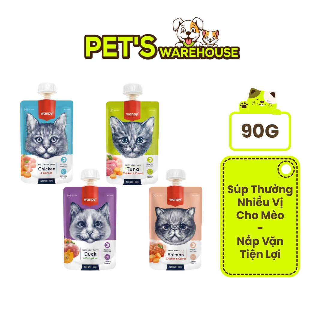 Súp Thưởng Nắp Vặn Wanpy Mèo Mọi Lứa Tuổi 90G