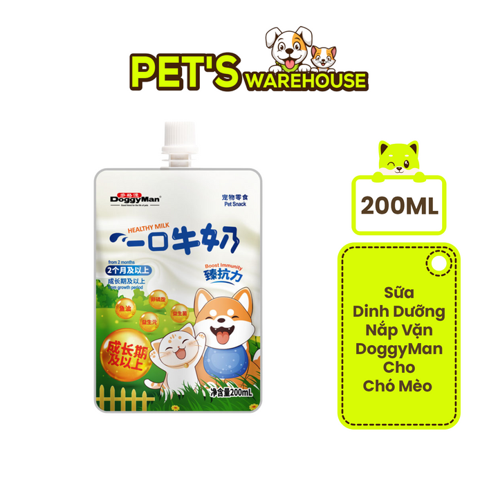 Sữa Dinh Dưỡng Nắp Vặn DoggyMan Cho Chó Mèo Trên 2 Tháng Tuổi, 200ml