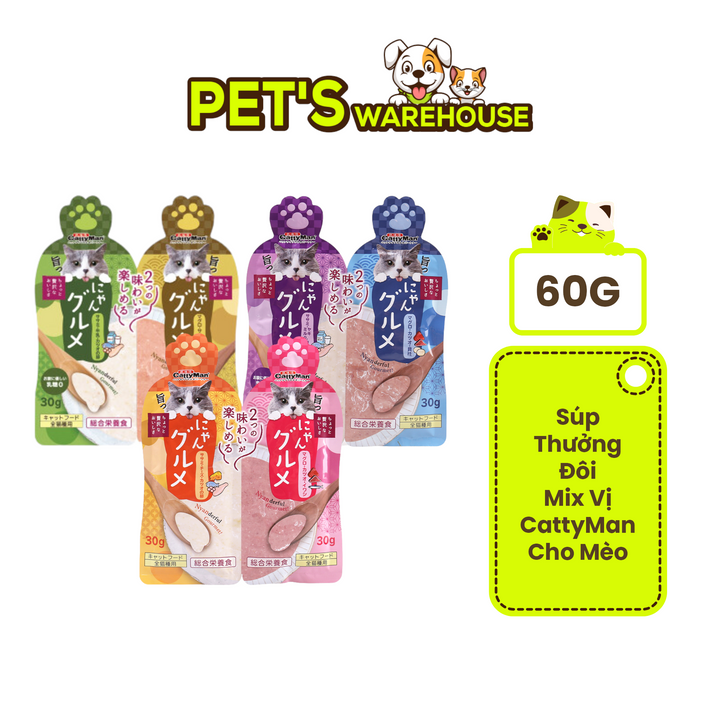 Súp Thưởng Đôi Mix Vị CattyMan Cho Mèo, 60g
