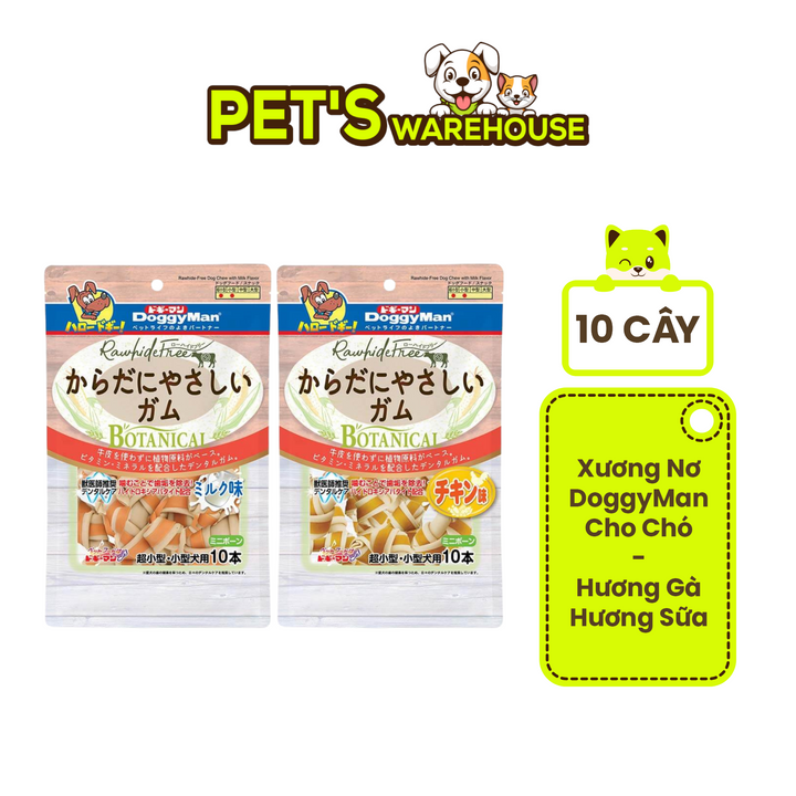 Xương Nơ DoggyMan Hương Gà, Hương Sữa Cho Chó, Gói 10 Cây