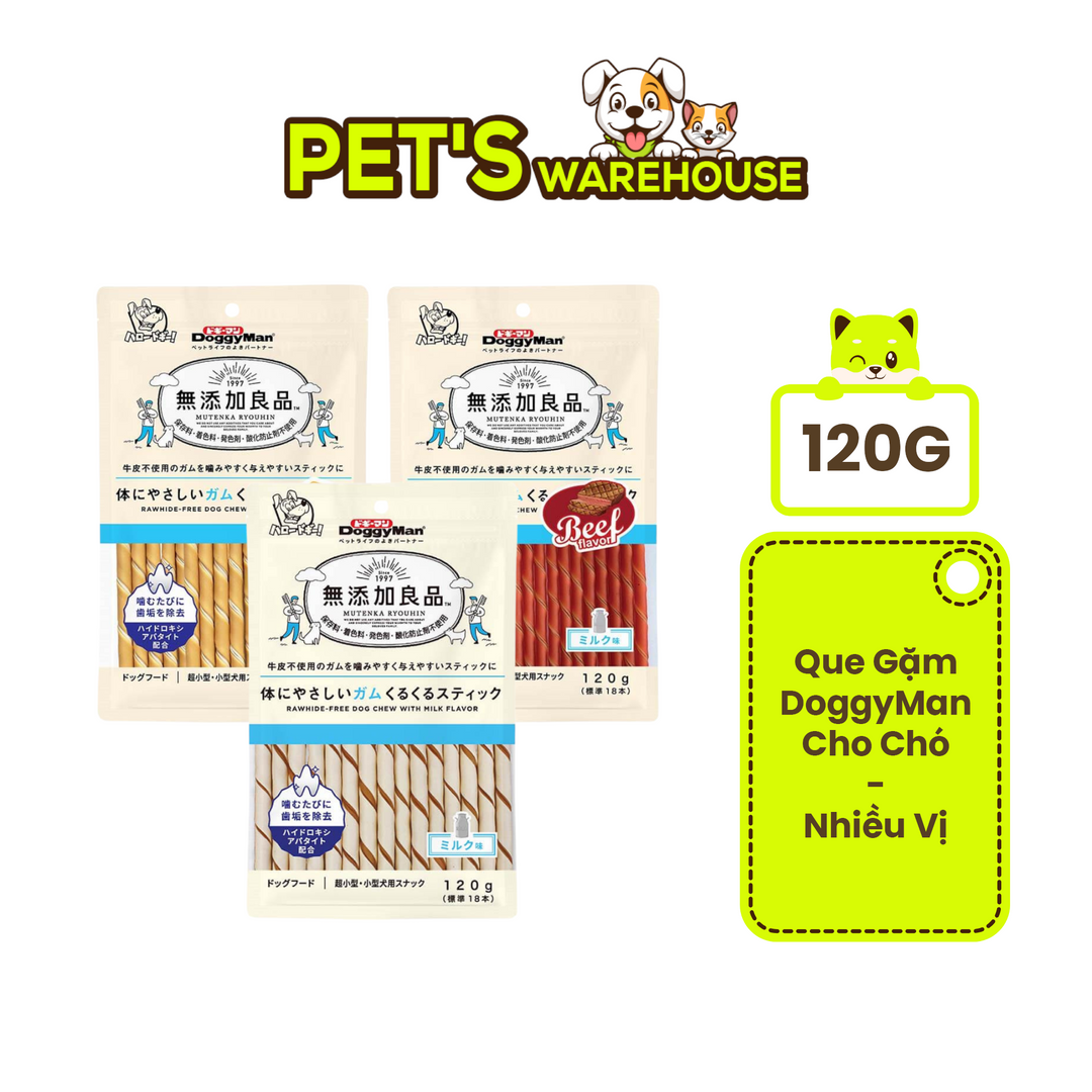 Que Gặm DoggyMan Cho Chó, Gói 120g, Nhiều Hương