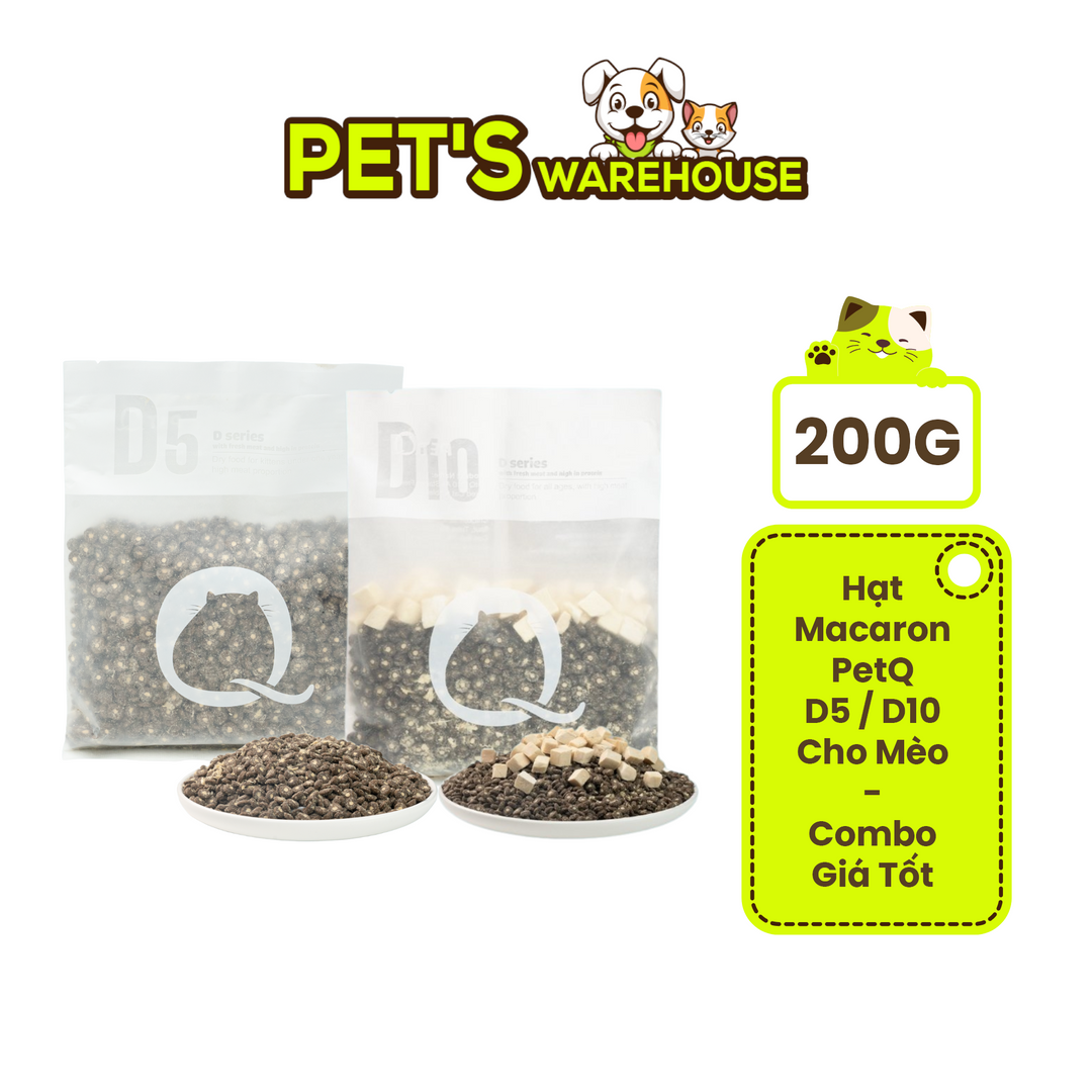 Thức Ăn Hạt Macaron D10, D5 PetQ Cho Mèo 200g