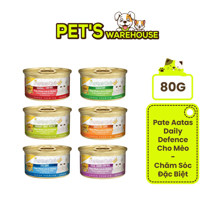 Pate Aatas Daily Defence, hỗ trợ chức năng cho mèo, lon 80g