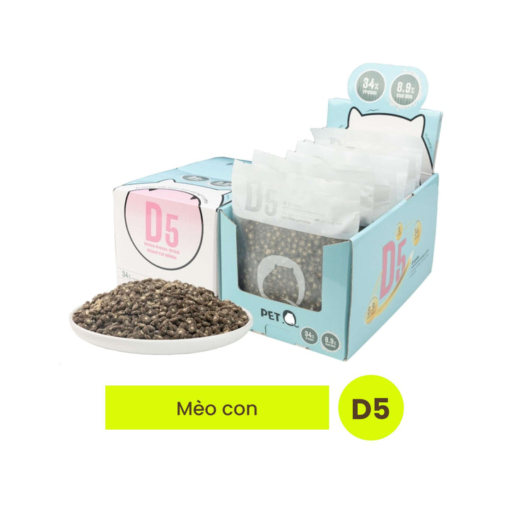Thức Ăn Hạt Macaron D10, D5 PetQ Cho Mèo, Hộp 1.4Kg ( 7 gói x 200g)