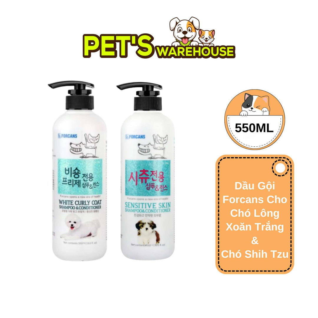 Dầu Gội Forcans Cho Chó Lông Xoăn Trắng, Chó Shih Tzu Da Nhạy Cảm, Chai 550ml