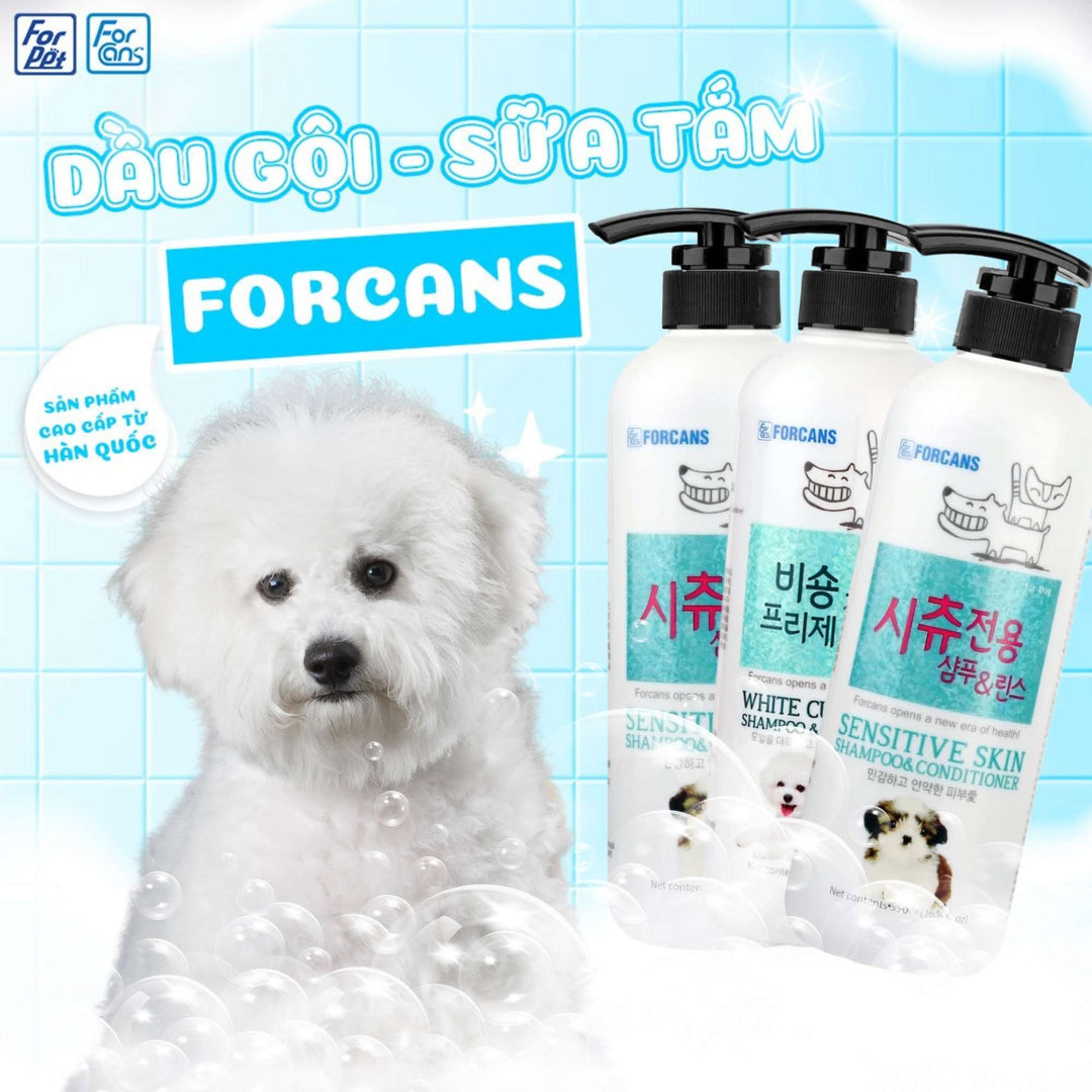 Dầu Gội Forcans Cho Chó Lông Xoăn Trắng, Chó Shih Tzu Da Nhạy Cảm, Chai 550ml