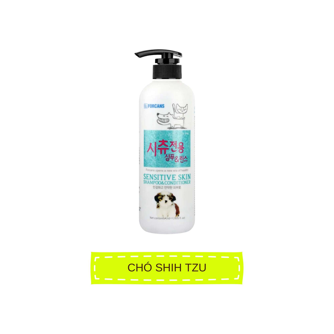 Dầu Gội Forcans Cho Chó Lông Xoăn Trắng, Chó Shih Tzu Da Nhạy Cảm, Chai 550ml