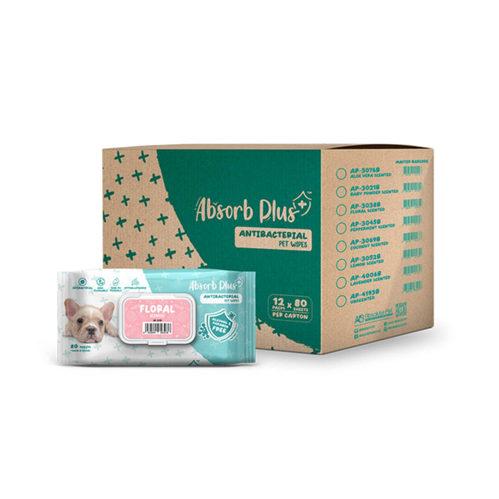 Khăn Ướt Kháng Khuẩn Absorb Plus Antibacterial Pet Wipes Cho Chó, Gói 80 Tờ