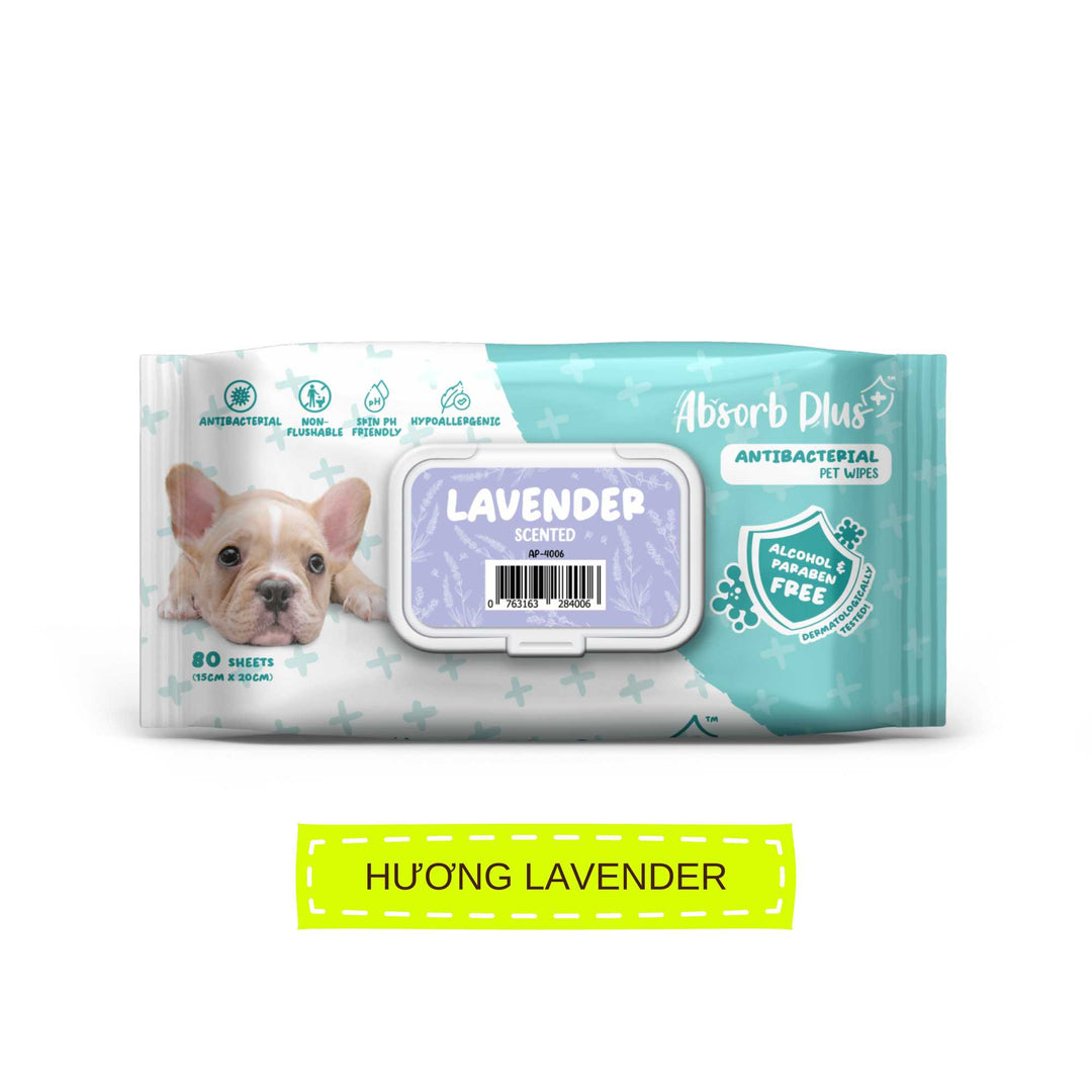 Khăn Ướt Kháng Khuẩn Absorb Plus Antibacterial Pet Wipes Cho Chó, Gói 80 Tờ