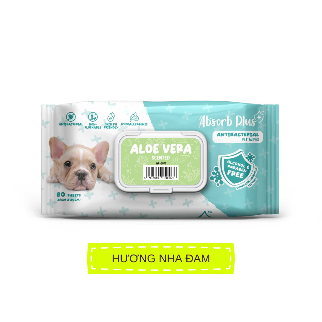 Khăn Ướt Kháng Khuẩn Absorb Plus Antibacterial Pet Wipes Cho Chó, Gói 80 Tờ