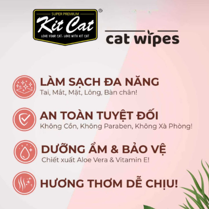Khăn Ướt Kit Cat Kháng Khuẩn Cho Mèo, Gói 80 Tờ, Nhiều Hương