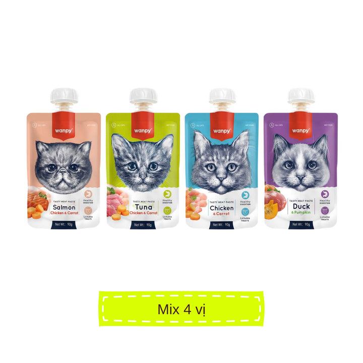 Súp Thưởng Nắp Vặn Wanpy Mèo Mọi Lứa Tuổi 90G