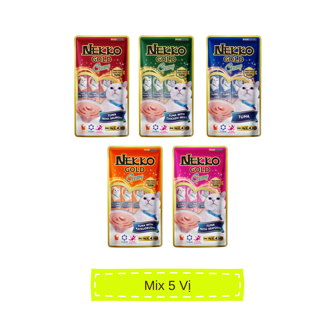 Súp thưởng Nekko Gold cho mèo mọi lứa tuổi, gói gồm 4 tuýp, tuýp 14g | Pet's Warehouse