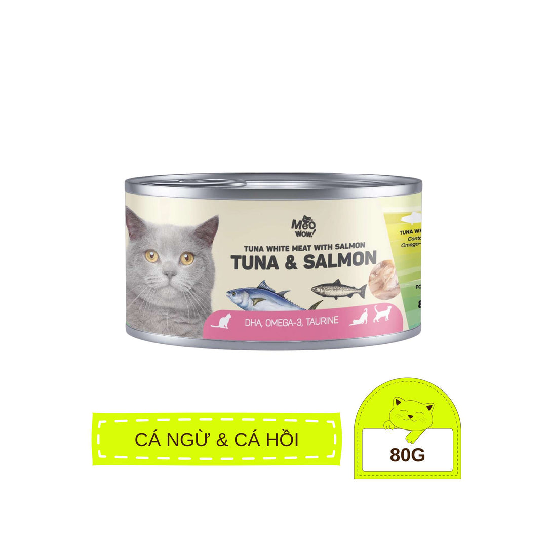 Pate Mèo Meowow Súp Cá Ngừ Trắng Nguyên Miếng Mix Vị, Mèo Mọi Lứa Tuổi, Lon 80g