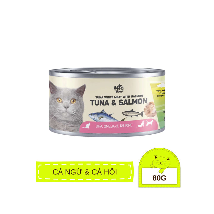 Pate Mèo Meowow Súp Cá Ngừ Trắng Nguyên Miếng Mix Vị, Mèo Mọi Lứa Tuổi, Lon 80g