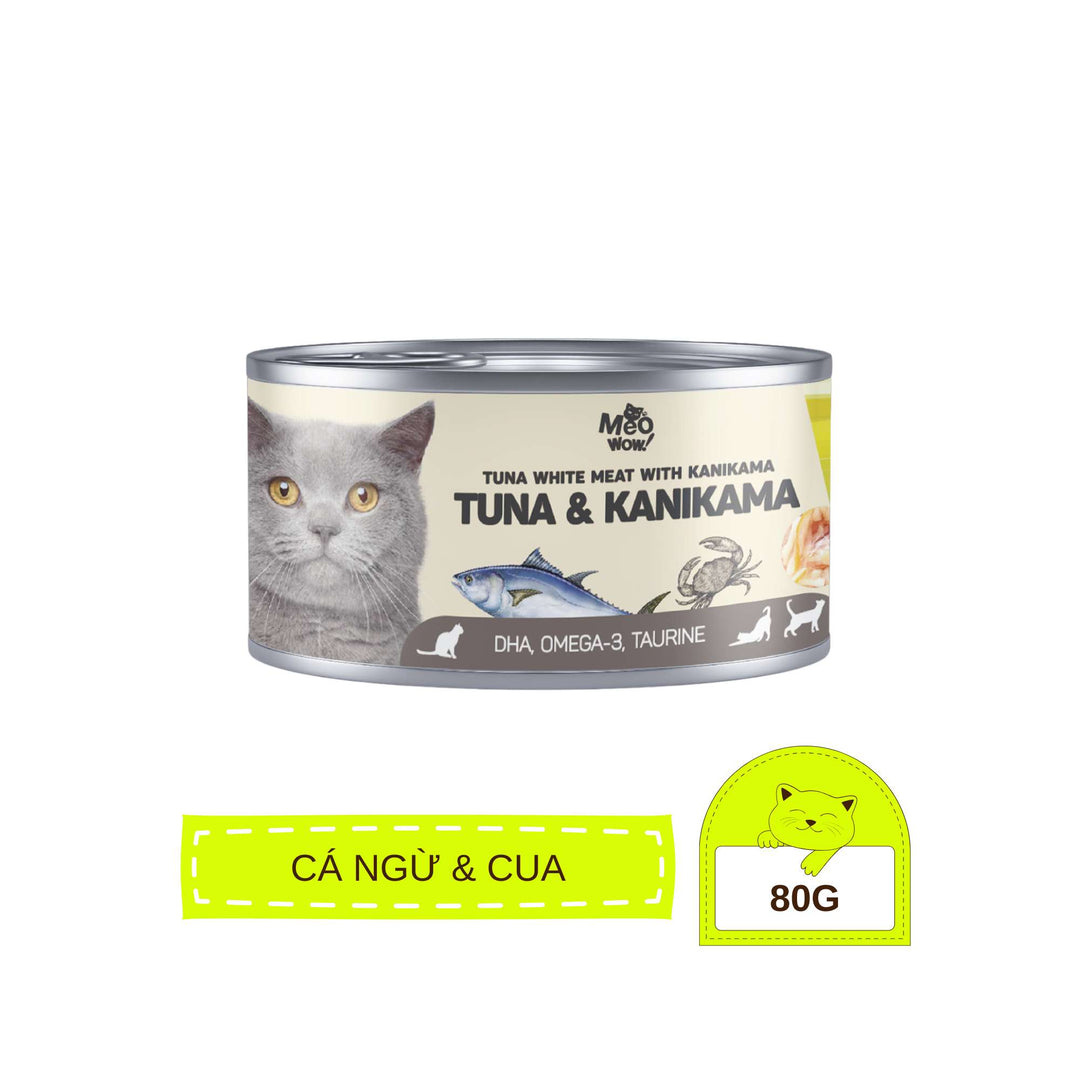 Pate Mèo Meowow Súp Cá Ngừ Trắng Nguyên Miếng Mix Vị, Mèo Mọi Lứa Tuổi, Lon 80g