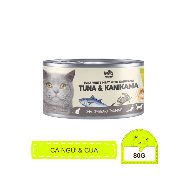 Pate Mèo Meowow Súp Cá Ngừ Trắng Nguyên Miếng Mix Vị, Mèo Mọi Lứa Tuổi, Lon 80g