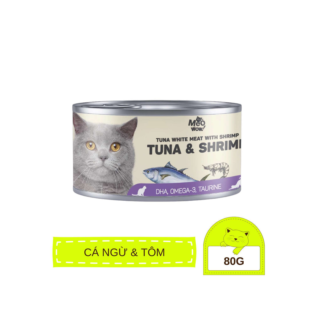 Pate Mèo Meowow Súp Cá Ngừ Trắng Nguyên Miếng Mix Vị, Mèo Mọi Lứa Tuổi, Lon 80g