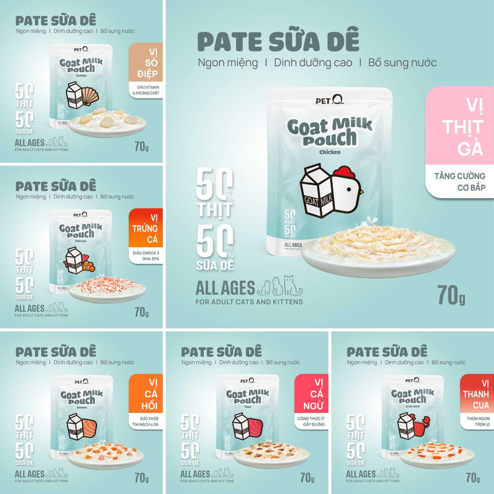 Pate Sữa Dê PetQ Cho Mèo Mọi Lứa Tuổi, Nhiều Vị, 70g