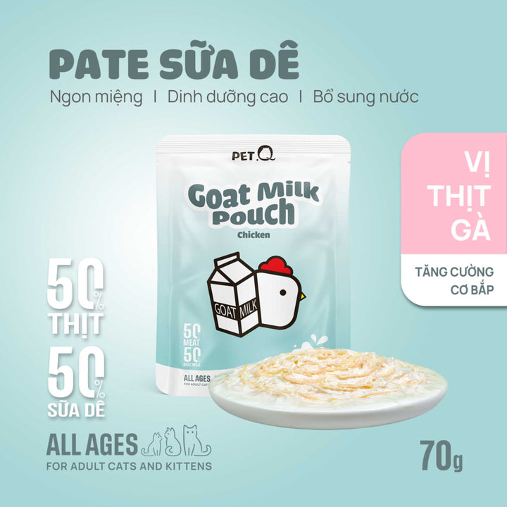 Pate Sữa Dê PetQ Cho Mèo Mọi Lứa Tuổi, Nhiều Vị, 70g