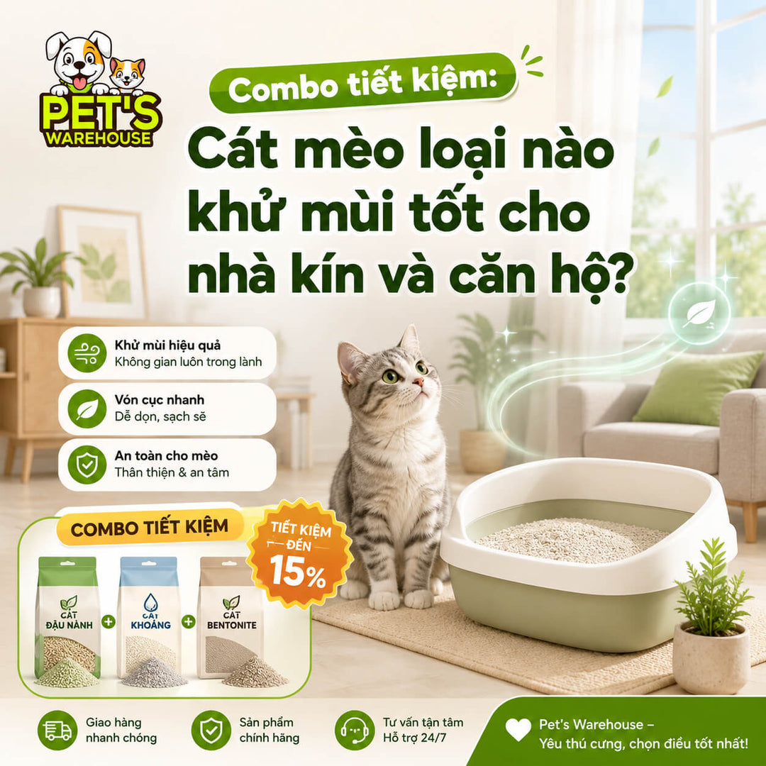 Combo tiết kiệm: Cát mèo loại nào khử mùi tốt cho nhà kín và căn hộ?