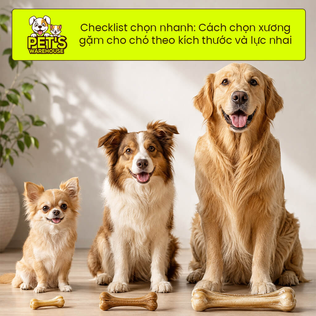 Checklist chọn nhanh: Cách chọn xương gặm cho chó theo kích thước và lực nhai
