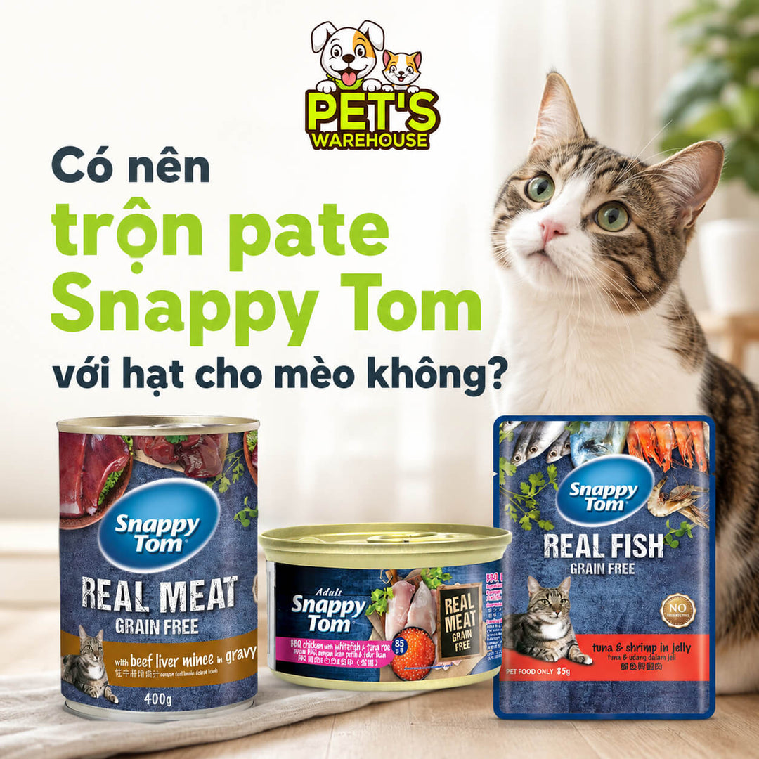 Có nên trộn pate Snappy Tom với hạt cho mèo không?