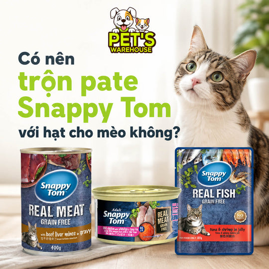 Có nên trộn pate Snappy Tom với hạt cho mèo không?